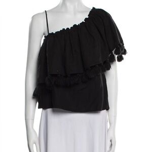 Misa Los Angeles Black Ruffled Asymmetrical Blouse